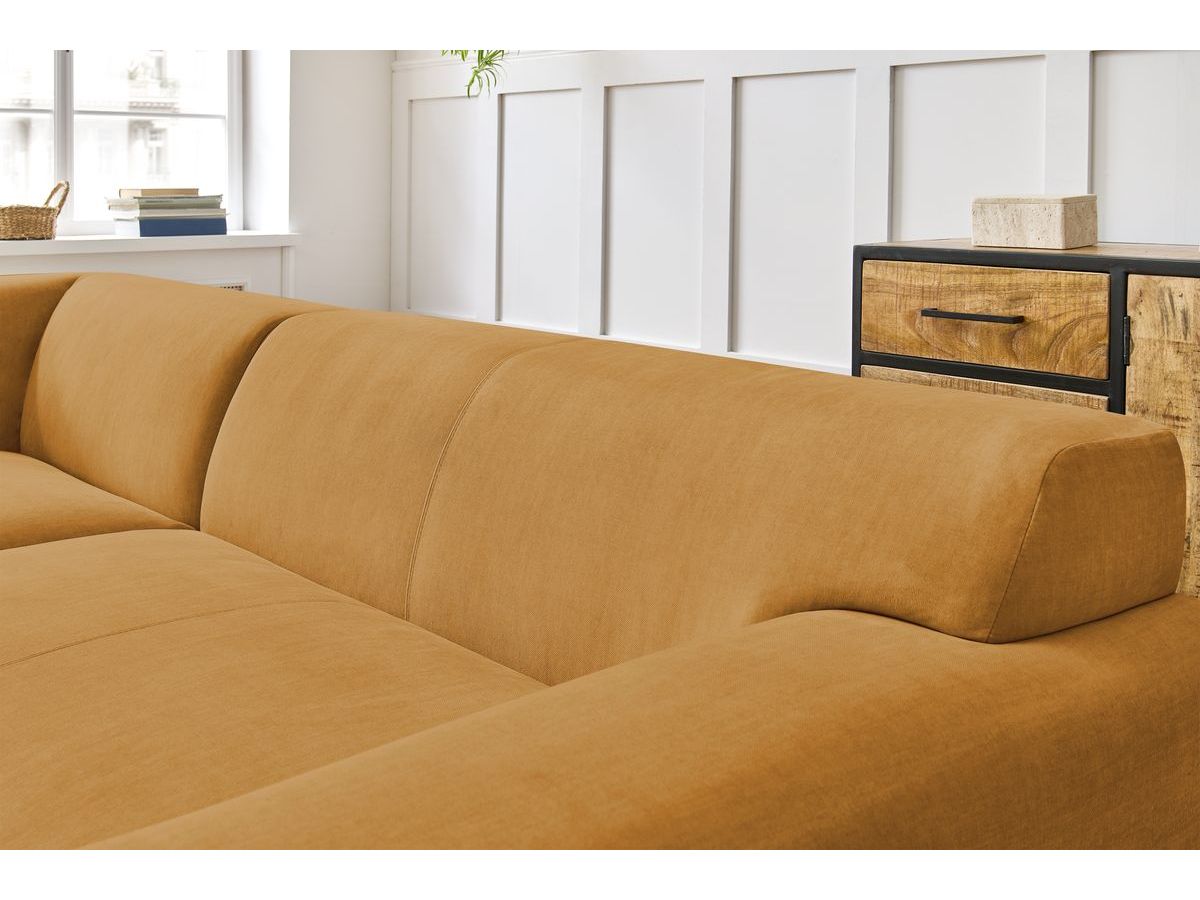 Canapé d'angle fixe EVEREST tissu chiné - Orange - Angle droit - 10 coussins