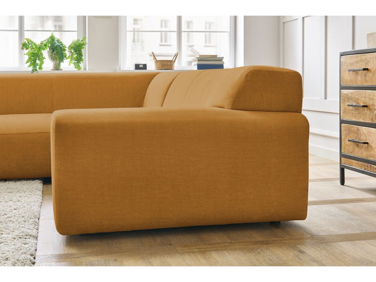 Canapé d'angle fixe EVEREST tissu chiné - Orange - Angle droit - 10 coussins