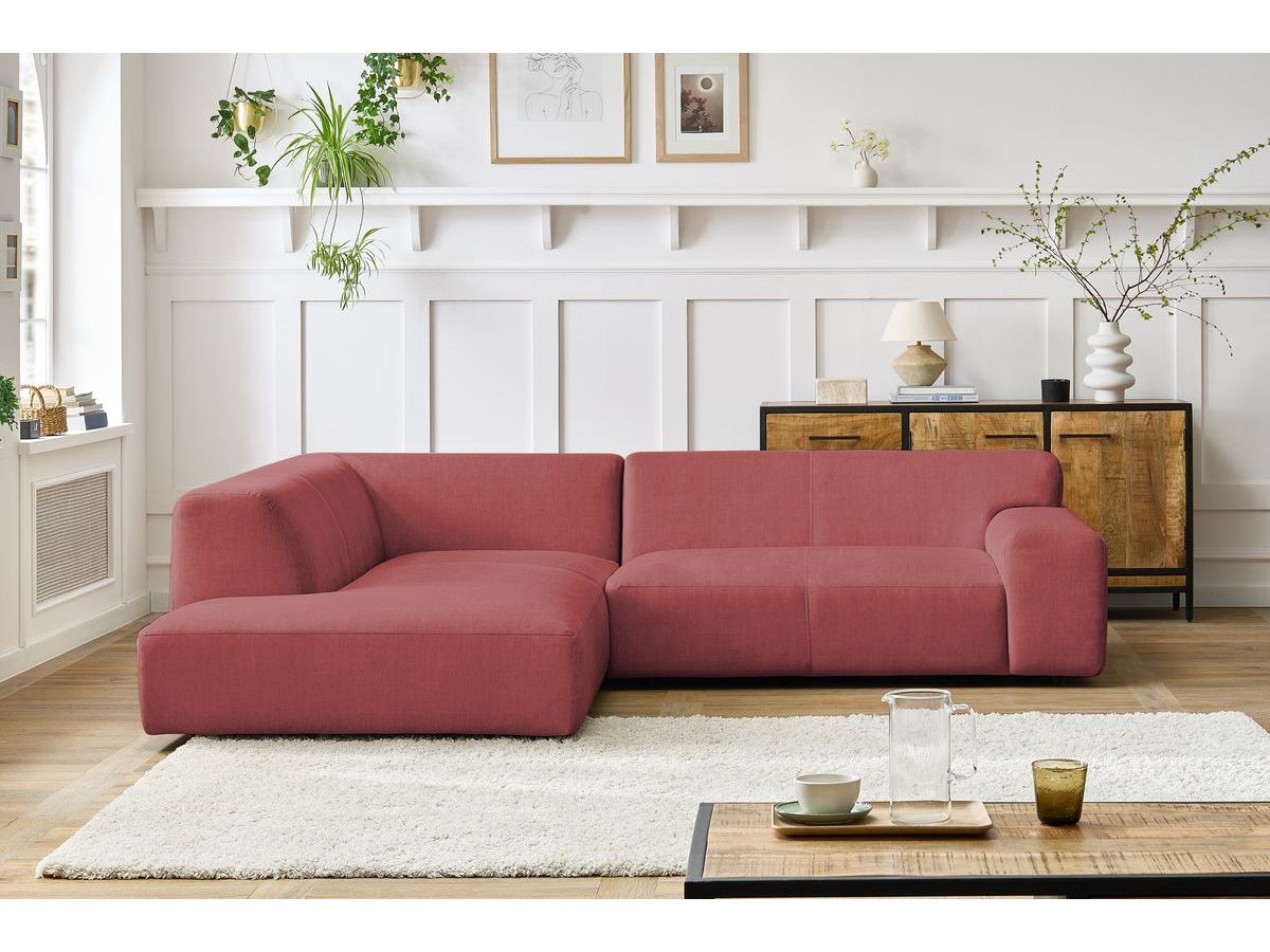 Canapé d'angle fixe compact LAVENA tissu velours orange angle gauche BOBOCHIC 4 places - Vue supplémentaire 3