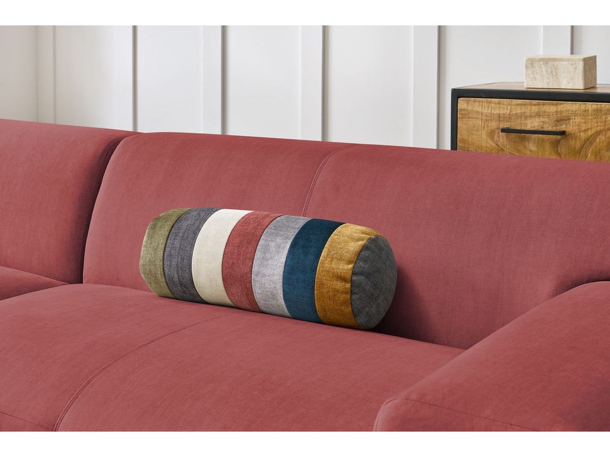 Canapé d'angle fixe EVEREST tissu chiné - Orange - Angle droit - 10 coussins