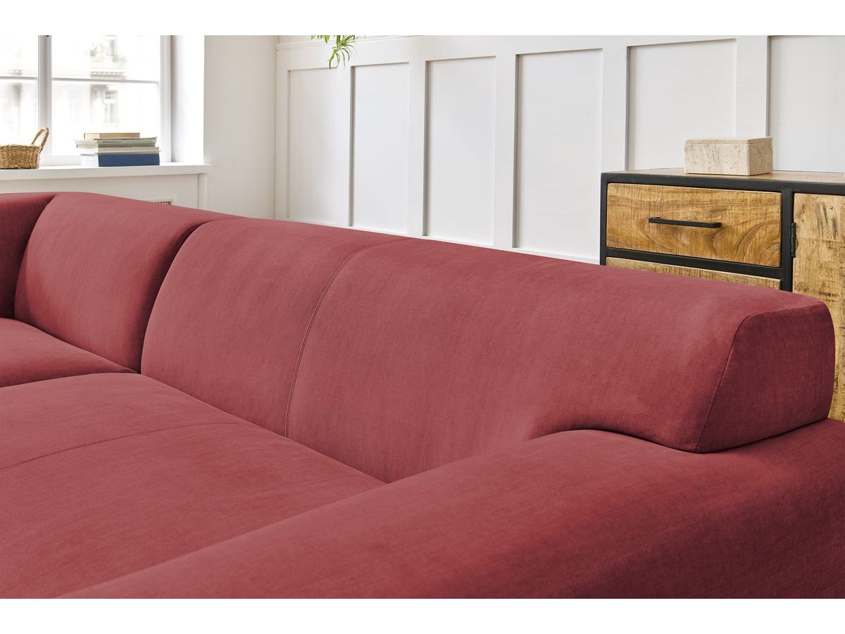 Canapé d'angle fixe EVEREST tissu chiné - Orange - Angle droit - 10 coussins