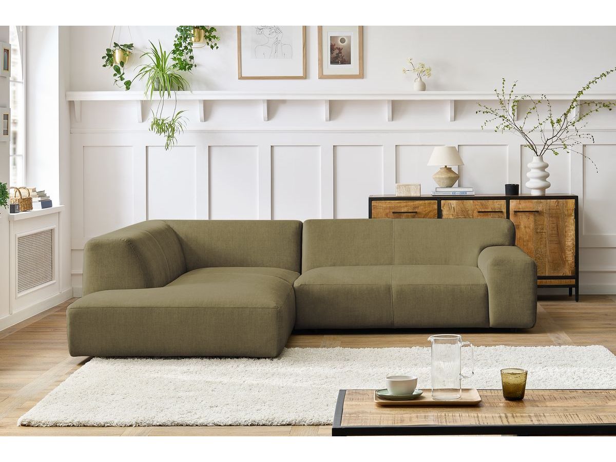 Canapé d'angle fixe compact LAVENA tissu velours vert  angle gauche BOBOCHIC 4 places - Vue supplémentaire 3