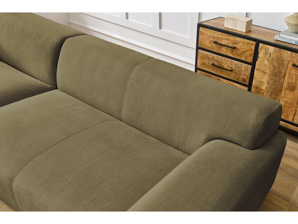 Canapé d'angle fixe EVEREST tissu chiné - Orange - Angle droit - 10 coussins