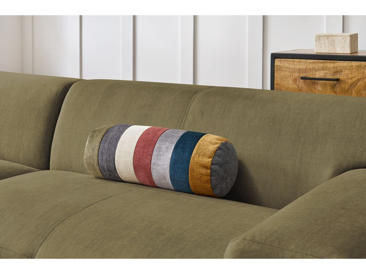Canapé d'angle fixe EVEREST tissu chiné - Orange - Angle droit - 10 coussins
