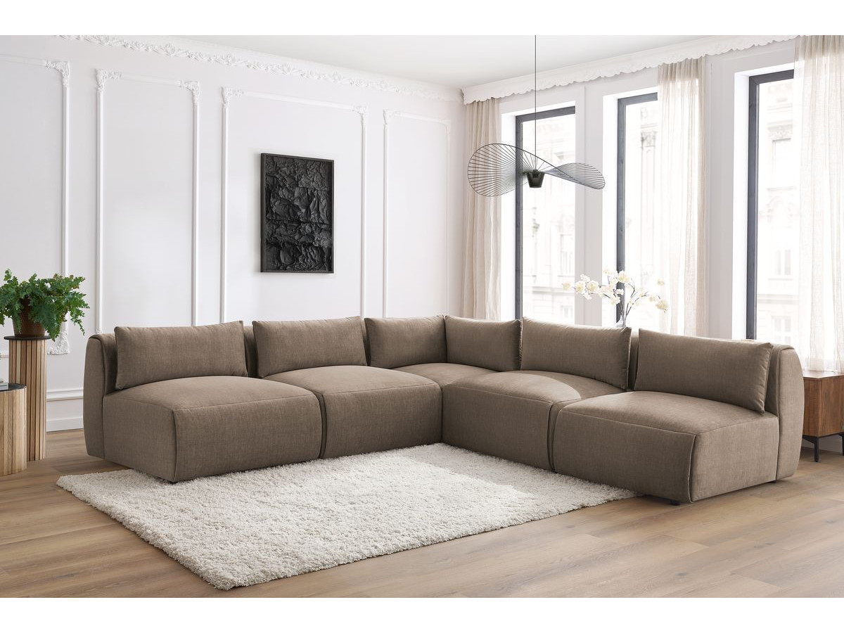JEANNE modulaire vaste hoekbank in fluwelen stof met 4 fauteuils en 1 hoek