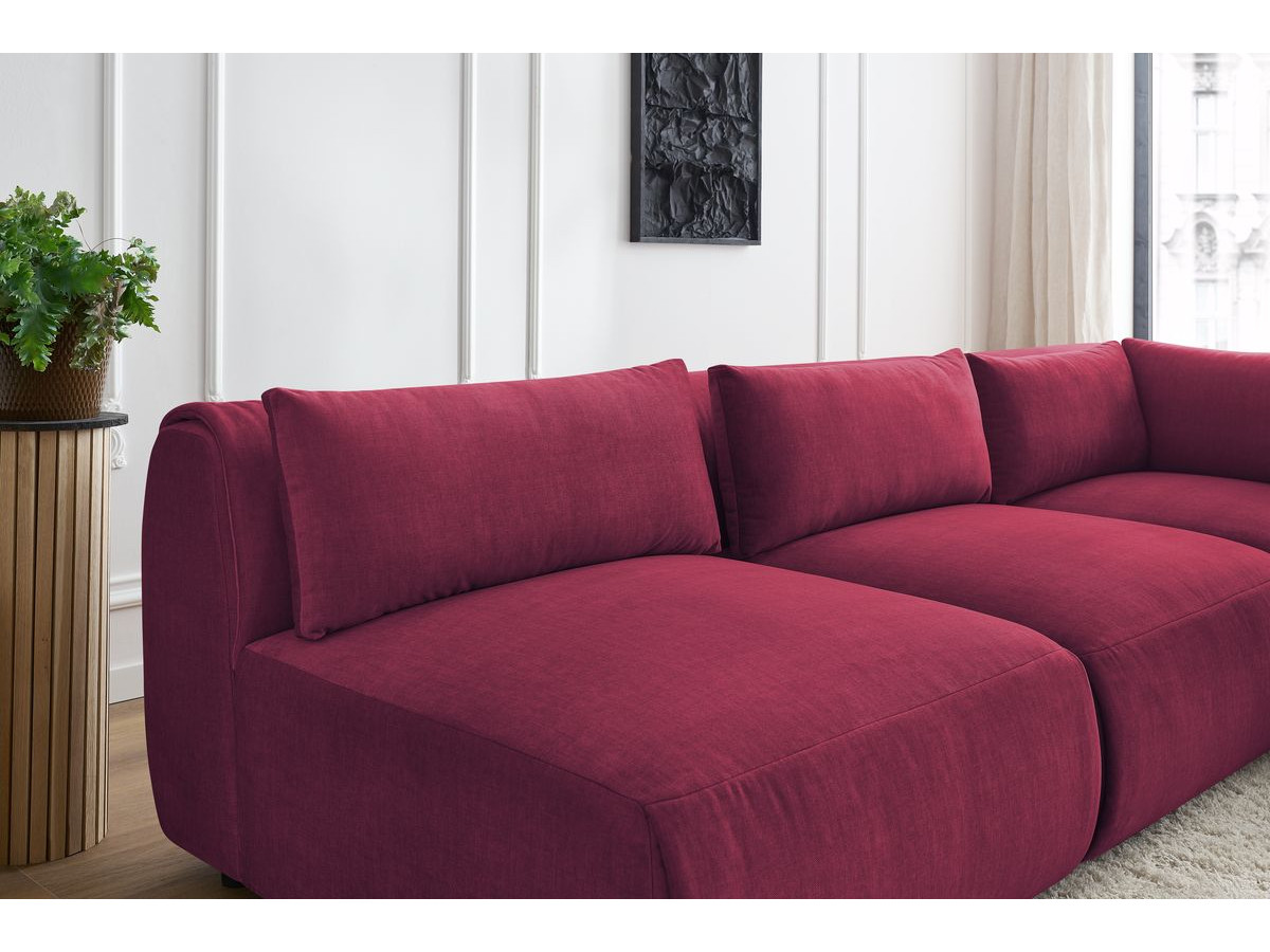 Canapé d'angle fixe modulable JEANNE tissu velours avec 4 chauffeuses et 1 angle