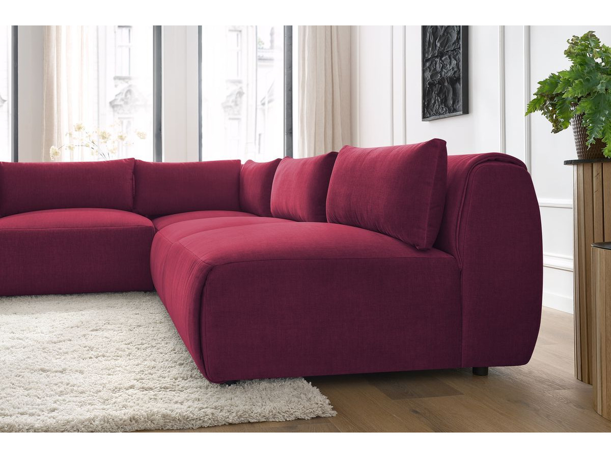 Canapé d'angle fixe modulable JEANNE tissu velours avec 4 chauffeuses et 1 angle