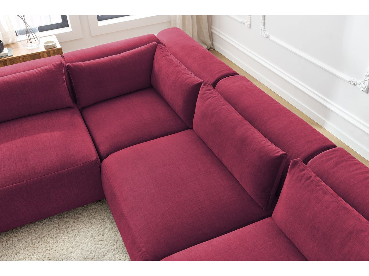 Canapé d'angle fixe modulable JEANNE tissu velours avec 4 chauffeuses et 1 angle
