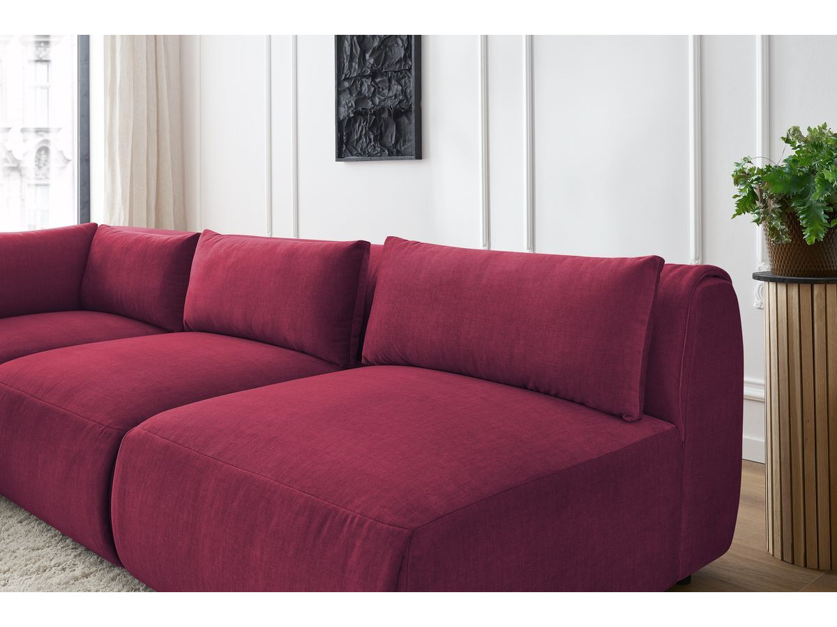 Canapé d'angle fixe modulable JEANNE tissu velours avec 4 chauffeuses et 1 angle