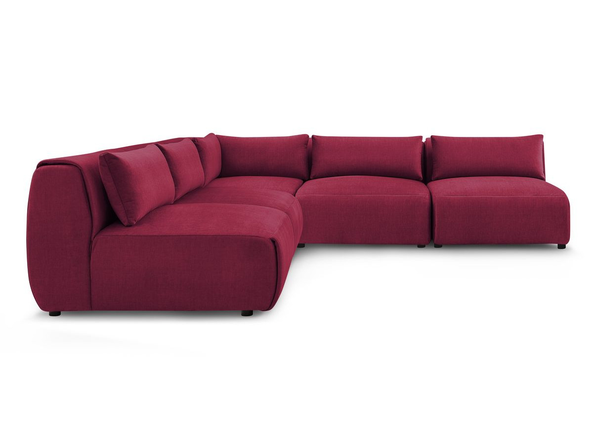 Canapé d'angle fixe modulable JEANNE tissu velours avec 4 chauffeuses et 1 angle