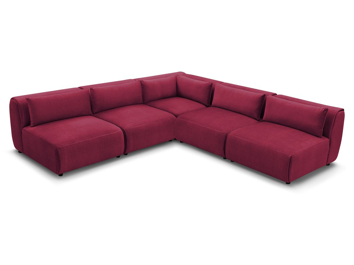 Canapé d'angle fixe modulable JEANNE tissu velours avec 4 chauffeuses et 1 angle