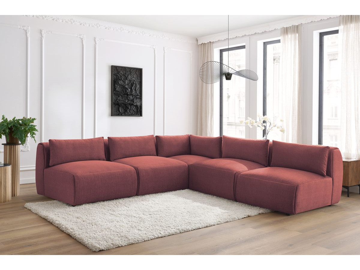 JEANNE modulaire vaste hoekbank in fluwelen stof met 4 fauteuils en 1 hoek