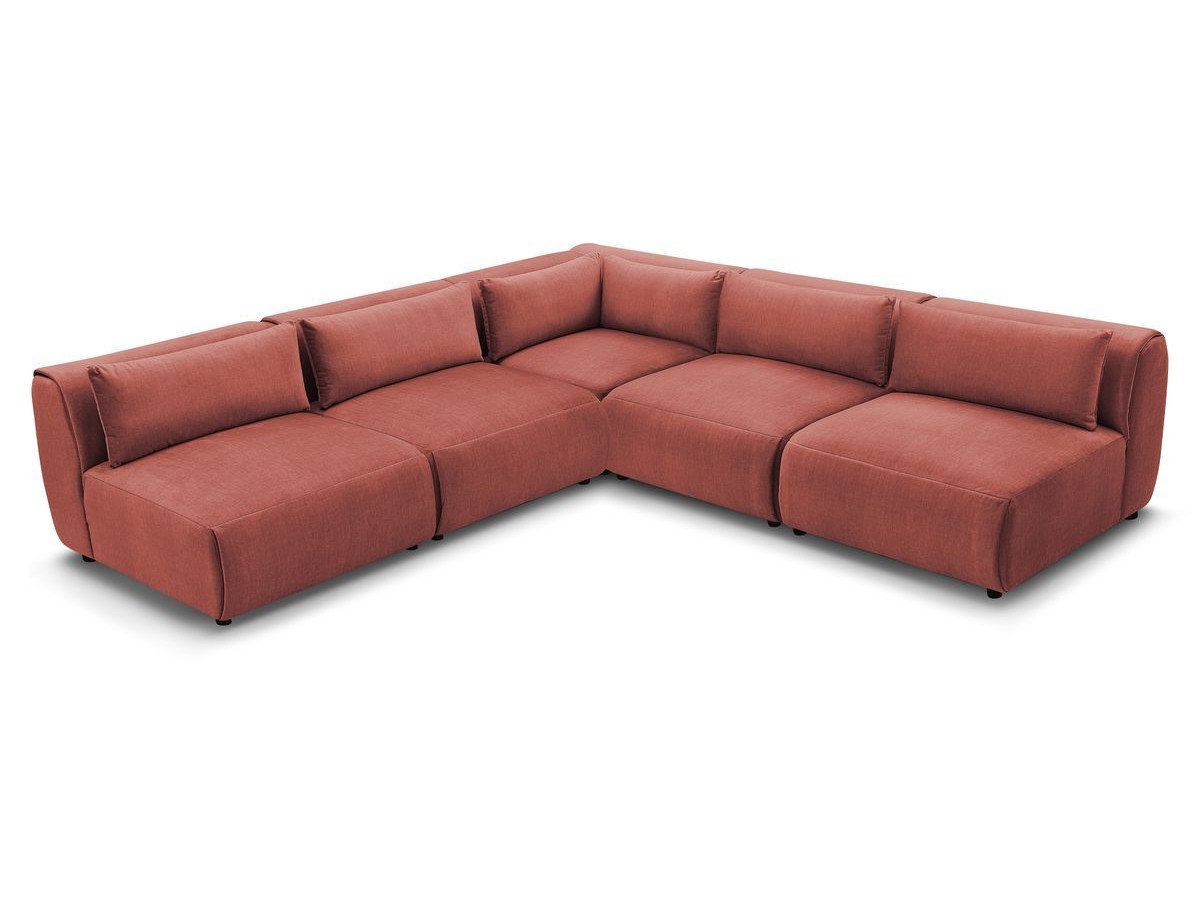 Canapé d'angle fixe modulable JEANNE tissu velours avec 4 chauffeuses et 1 angle