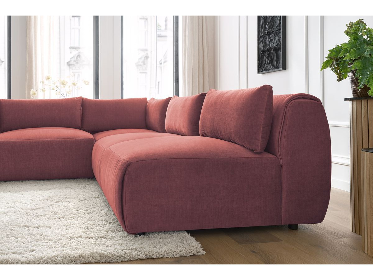 Canapé d'angle fixe modulable JEANNE tissu velours avec 4 chauffeuses et 1 angle