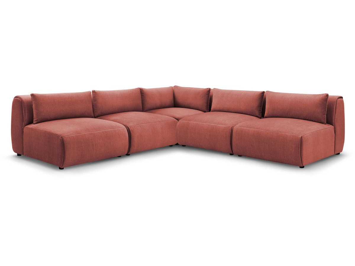 Canapé d'angle fixe modulable JEANNE tissu velours avec 4 chauffeuses et 1 angle