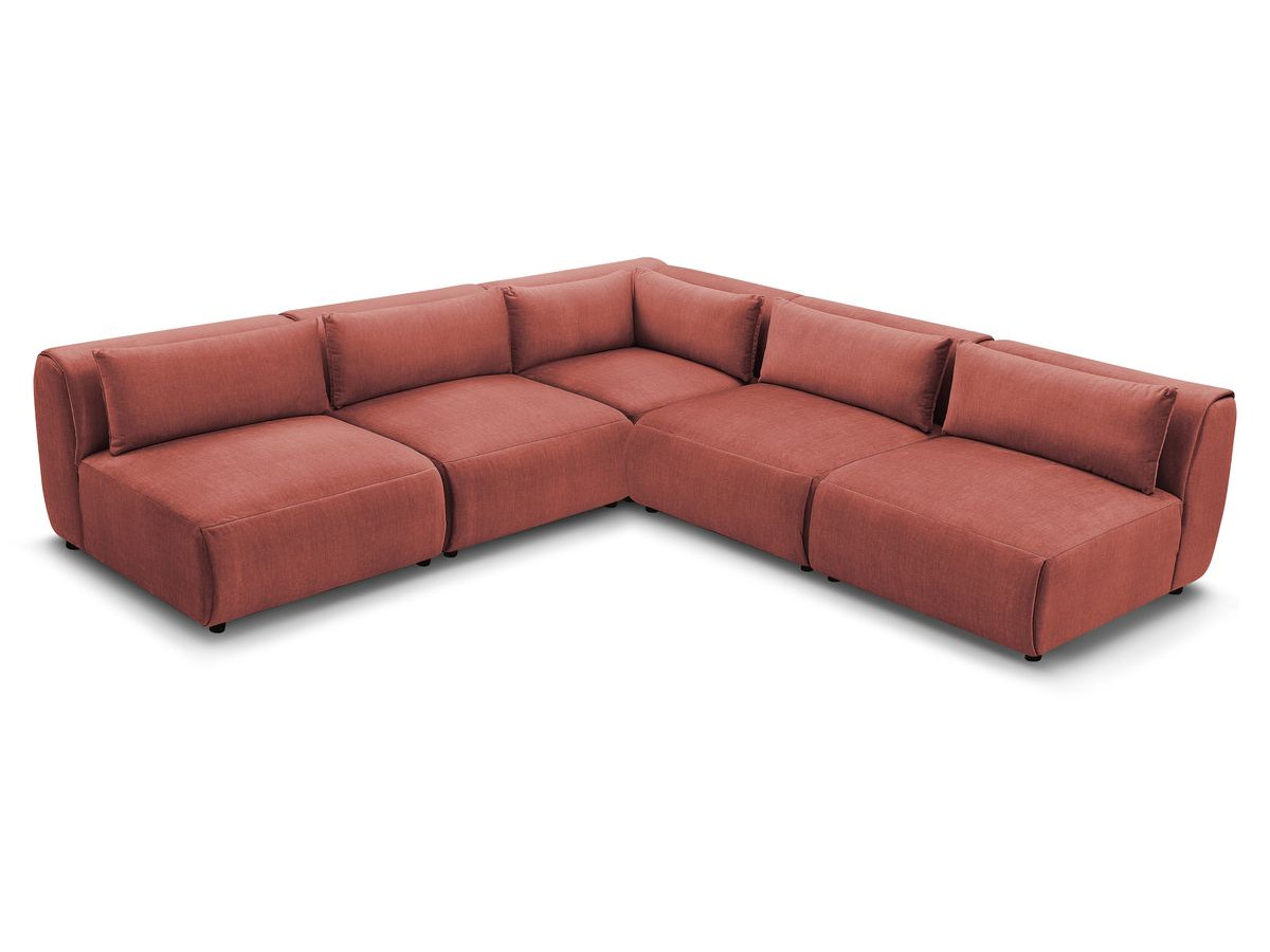 Canapé d'angle fixe modulable JEANNE tissu velours avec 4 chauffeuses et 1 angle