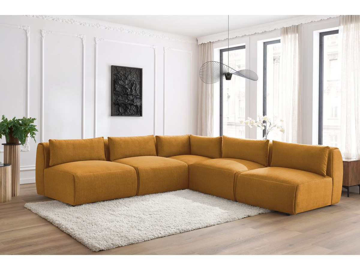 JEANNE modulaire vaste hoekbank in fluwelen stof met 4 fauteuils en 1 hoek