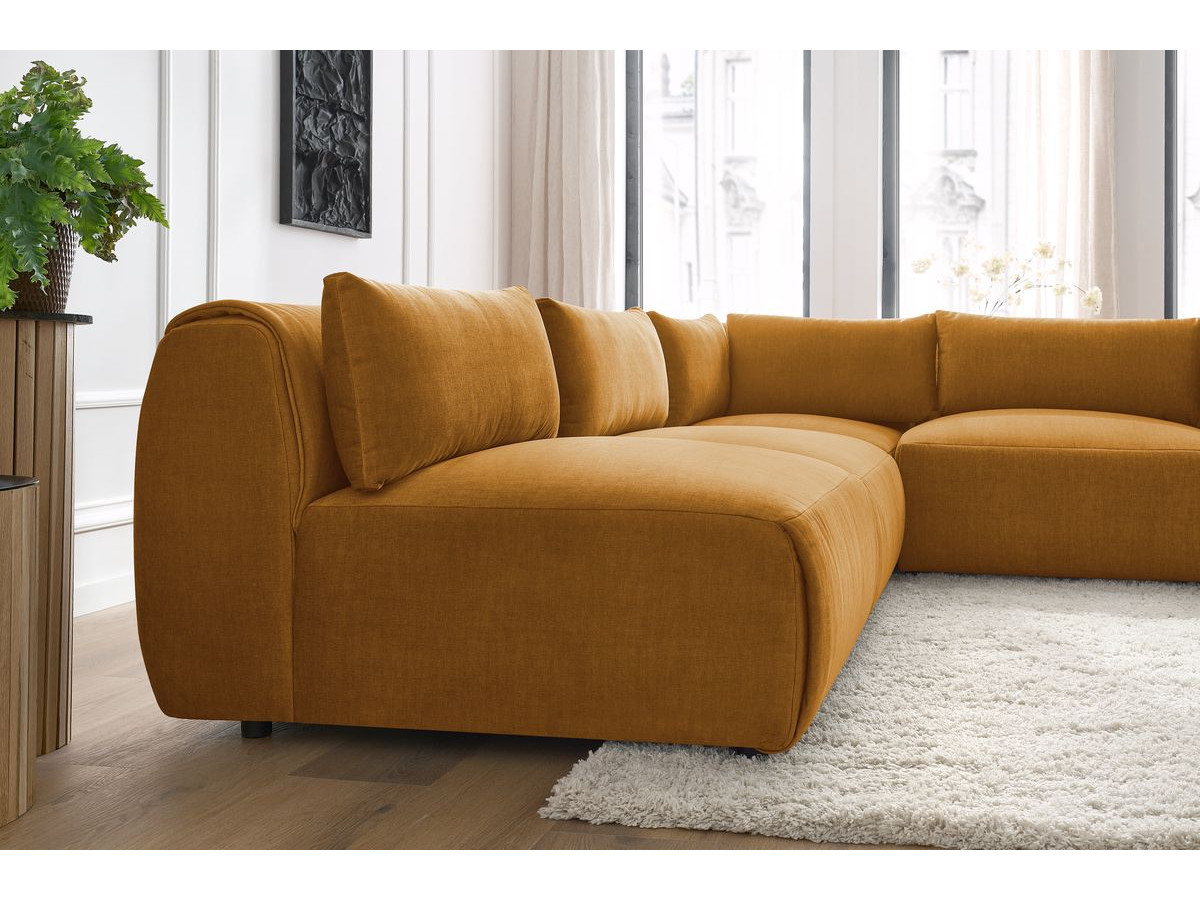 Canapé d'angle fixe modulable JEANNE tissu velours avec 4 chauffeuses et 1 angle
