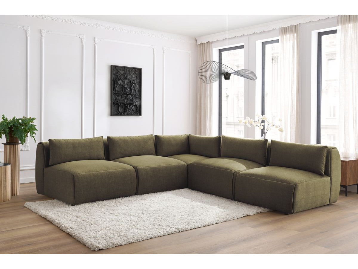 JEANNE modulaire vaste hoekbank in fluwelen stof met 4 fauteuils en 1 hoek