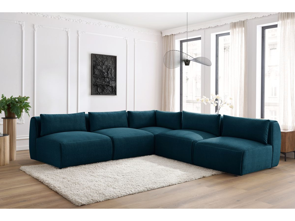 JEANNE modulaire vaste hoekbank in fluwelen stof met 4 fauteuils en 1 hoek