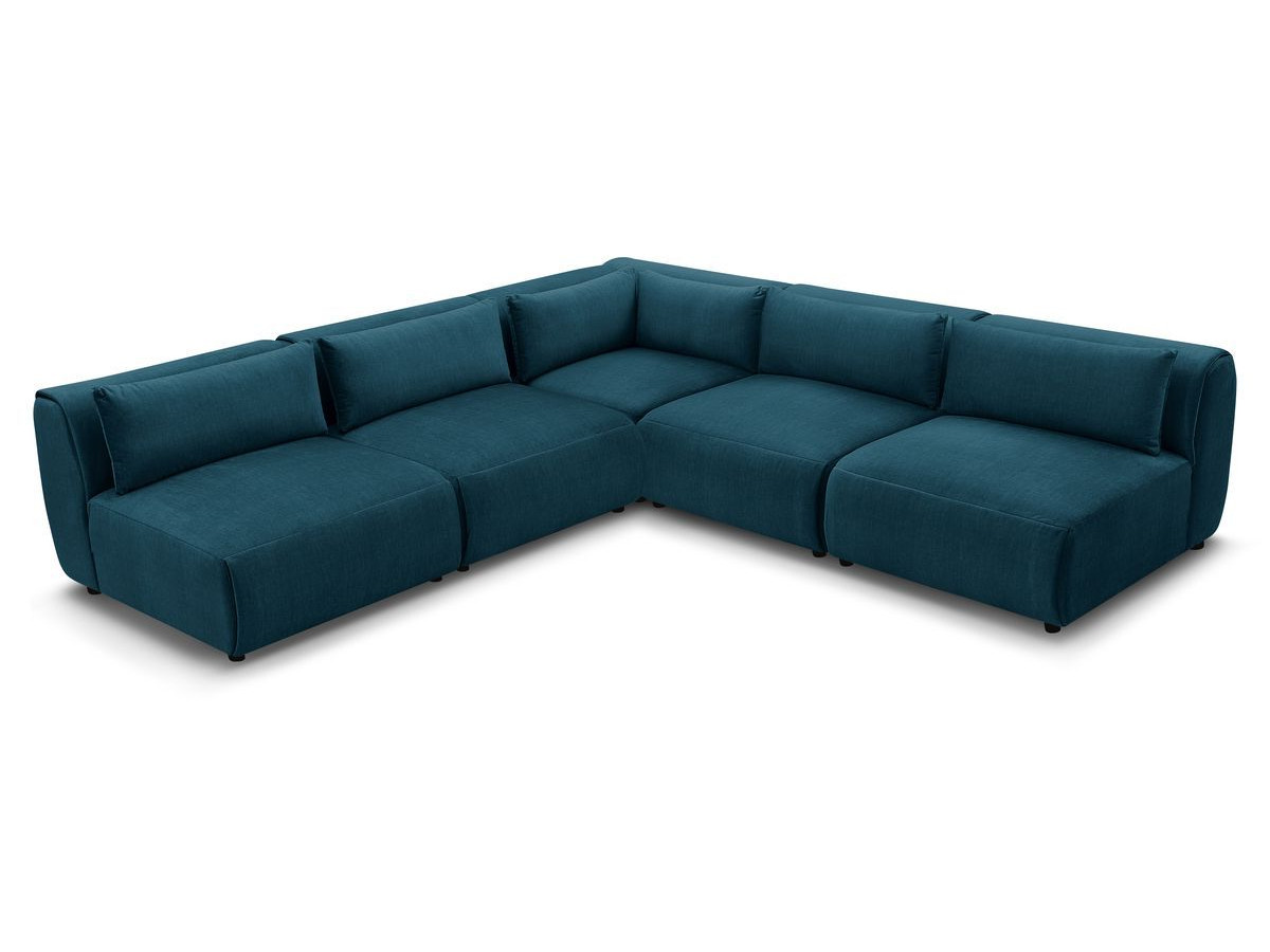 Canapé d'angle fixe EVEREST tissu chiné - Orange - Angle droit - 10 coussins