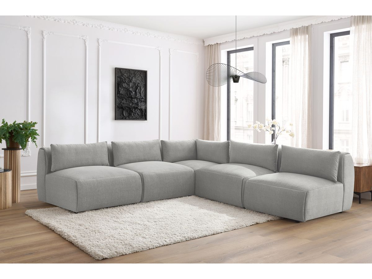 Canapé d'angle modulable JEANNE velours gris clair — vue 5