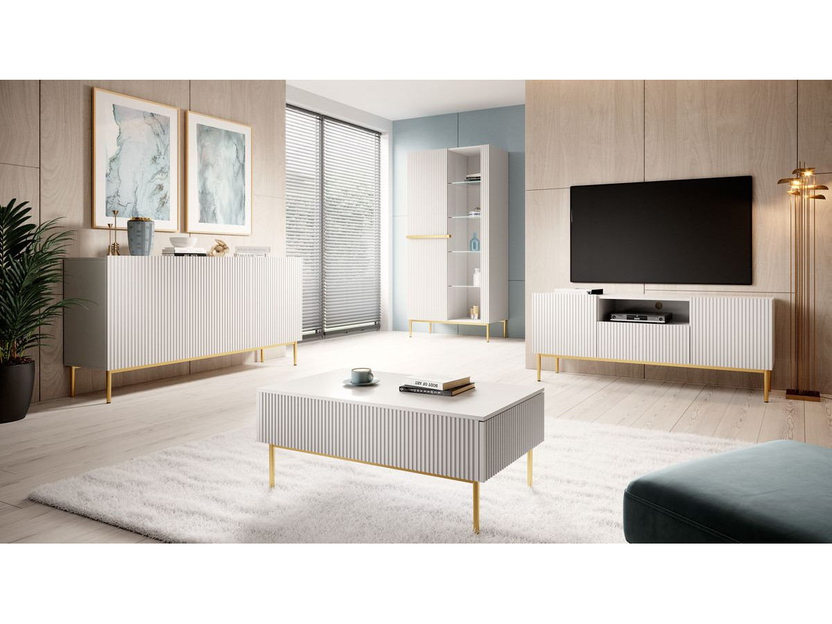 Meuble vitrine H200 cm 2 portes KASHA pieds or blanc — vue 4