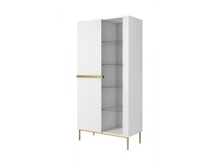 Rangement vitrine H200 cm 2 portes KASHA pieds or