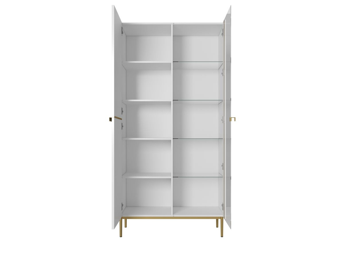 Meuble vitrine H200 cm 2 portes KASHA pieds or blanc — vue 6