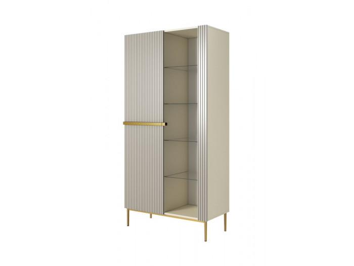 Rangement vitrine H200 cm 2 portes KASHA pieds or