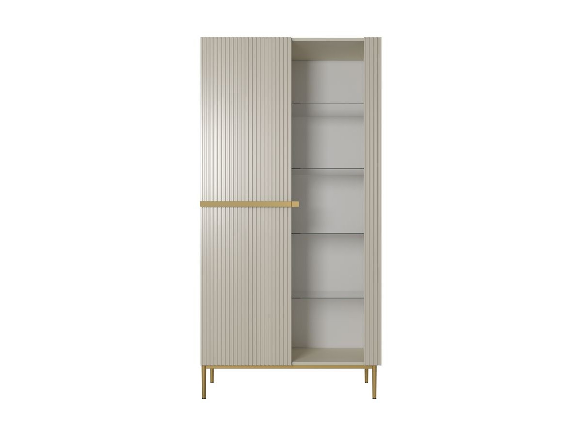 Meuble vitrine H200 cm 2 portes KASHA pieds or beige — vue 5