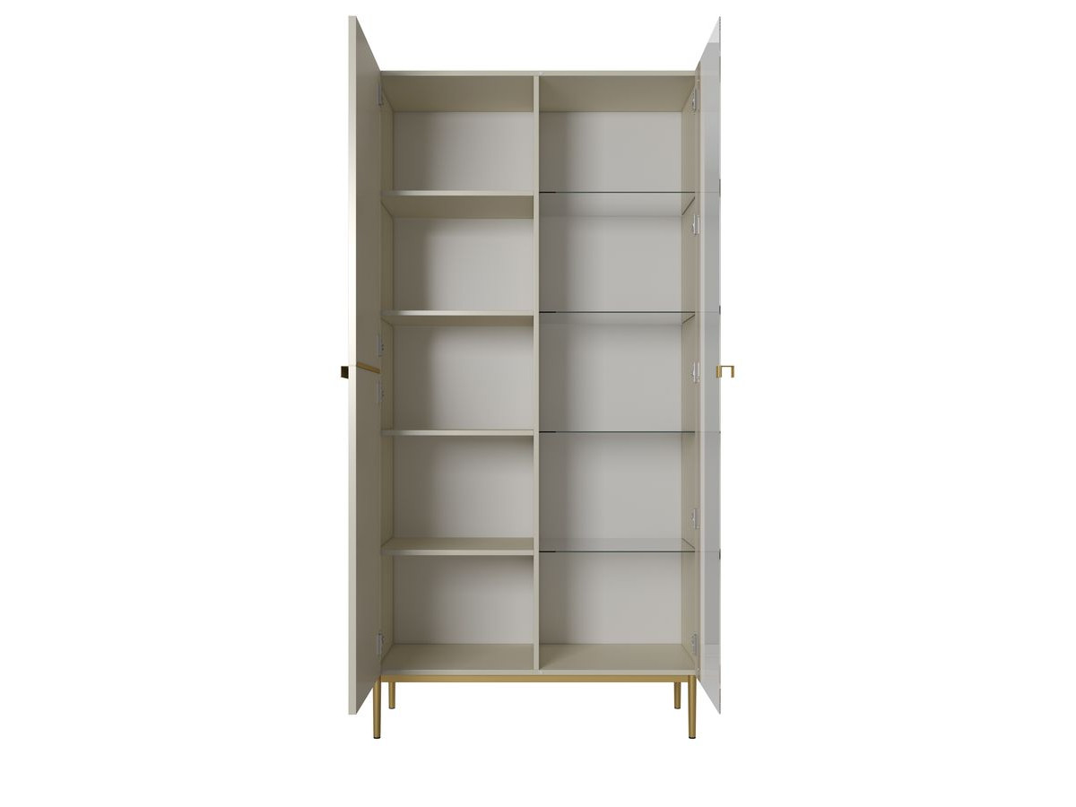 Meuble vitrine H200 cm 2 portes KASHA pieds or beige — vue 6