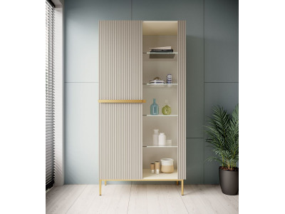 Meuble vitrine H200 cm 2 portes KASHA pieds or