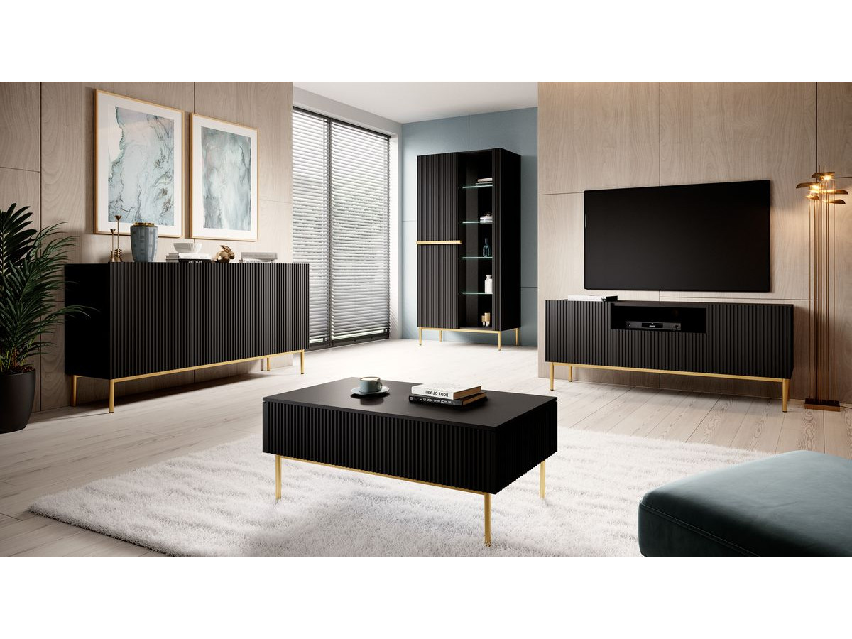 Meuble vitrine H200 cm 2 portes KASHA pieds or noir — vue 4