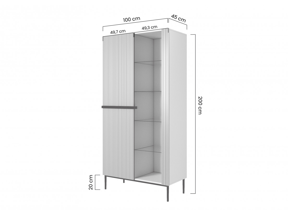 KASHA vitrinekast H200 cm 2 deuren zwarte poten