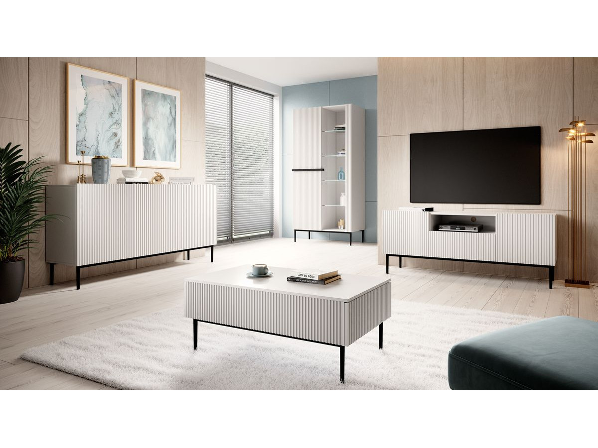 Meuble vitrine H200 cm 2 portes KASHA pieds noirs blanc — vue 5