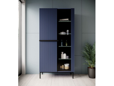 Meuble vitrine H200 cm 2 portes KASHA pieds noirs