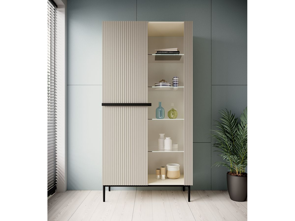 KASHA vitrinekast H200 cm 2 deuren zwarte poten