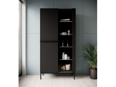 Meuble vitrine H200 cm 2 portes KASHA pieds noirs