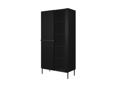 Meuble vitrine H200 cm 2 portes KASHA pieds noirs