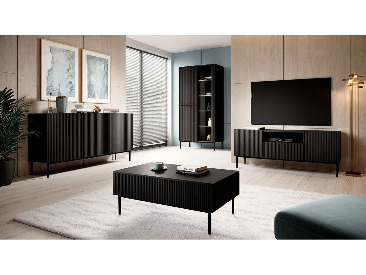 Meuble vitrine H200 cm 2 portes KASHA pieds noirs noir — vue 5