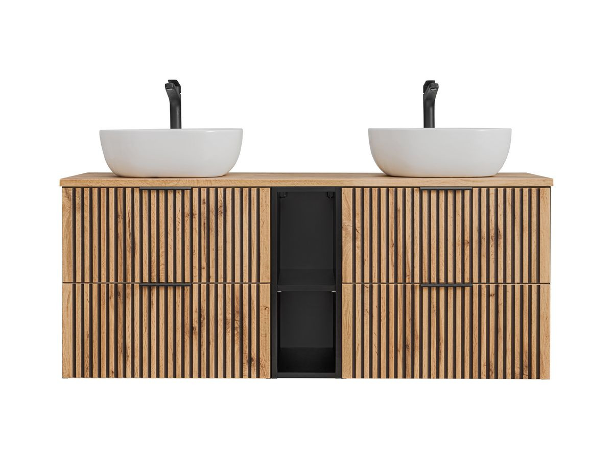 140 cm AXEL badkamermeubel met lichthouten wastafelblad