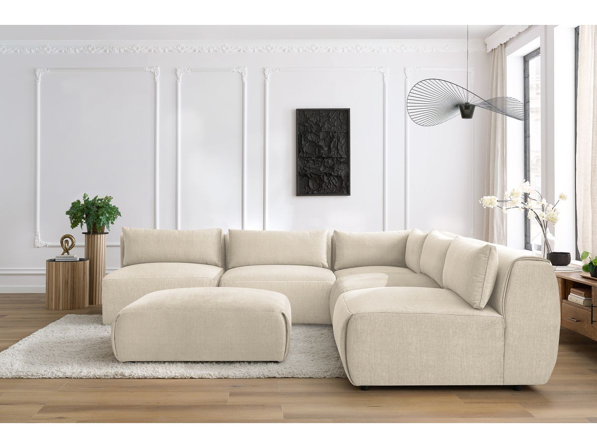 JEANNE modulaire vaste hoekbank in fluwelen stof met 4 fauteuils, 1 hoek en 1 poef