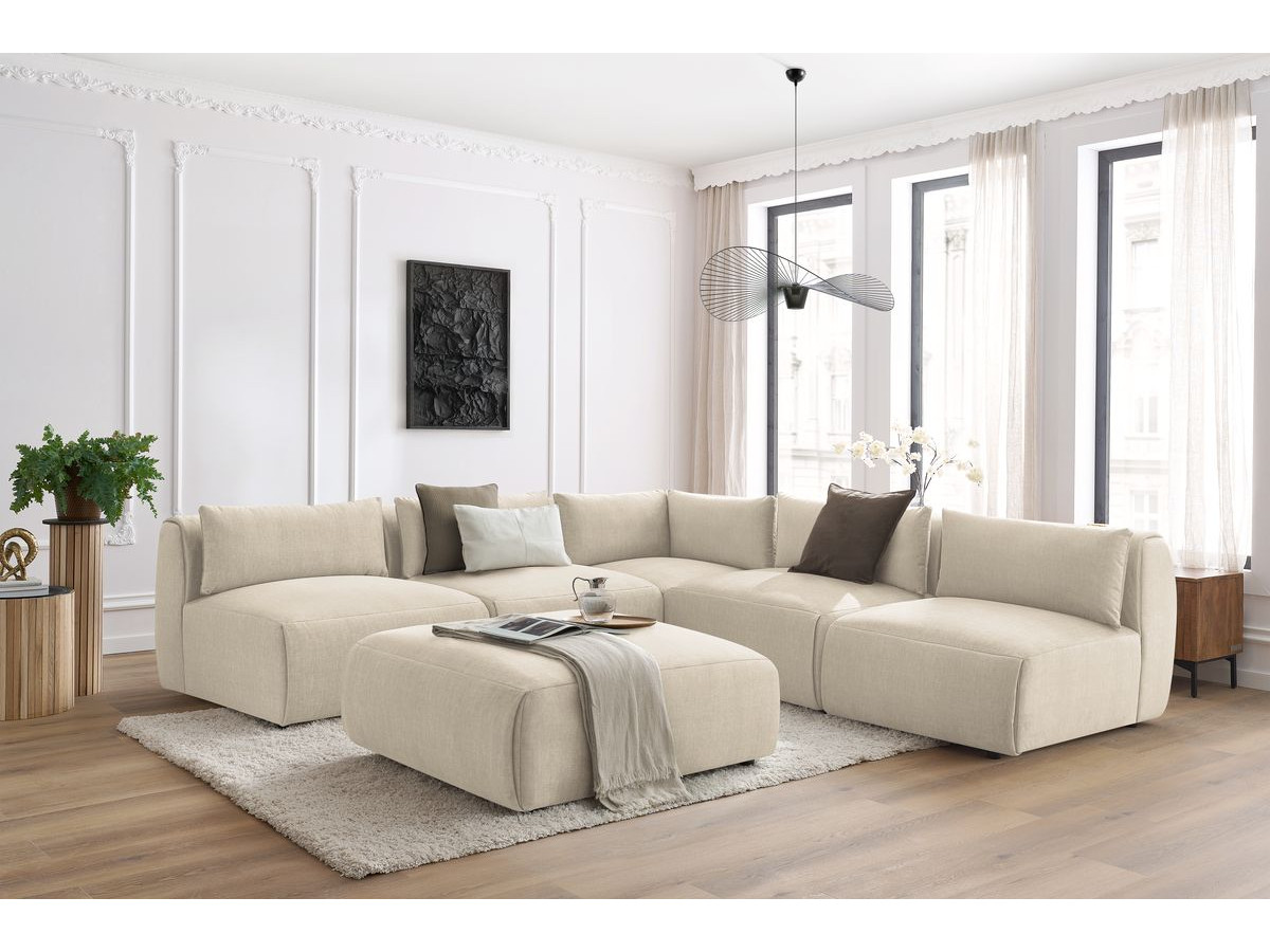 JEANNE modulaire vaste hoekbank in fluwelen stof met 4 fauteuils, 1 hoek en 1 poef