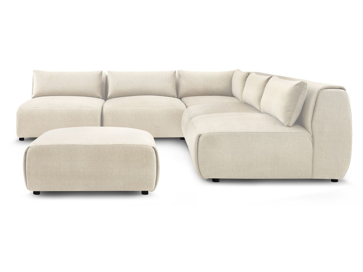 JEANNE modulaire vaste hoekbank in fluwelen stof met 4 fauteuils, 1 hoek en 1 poef