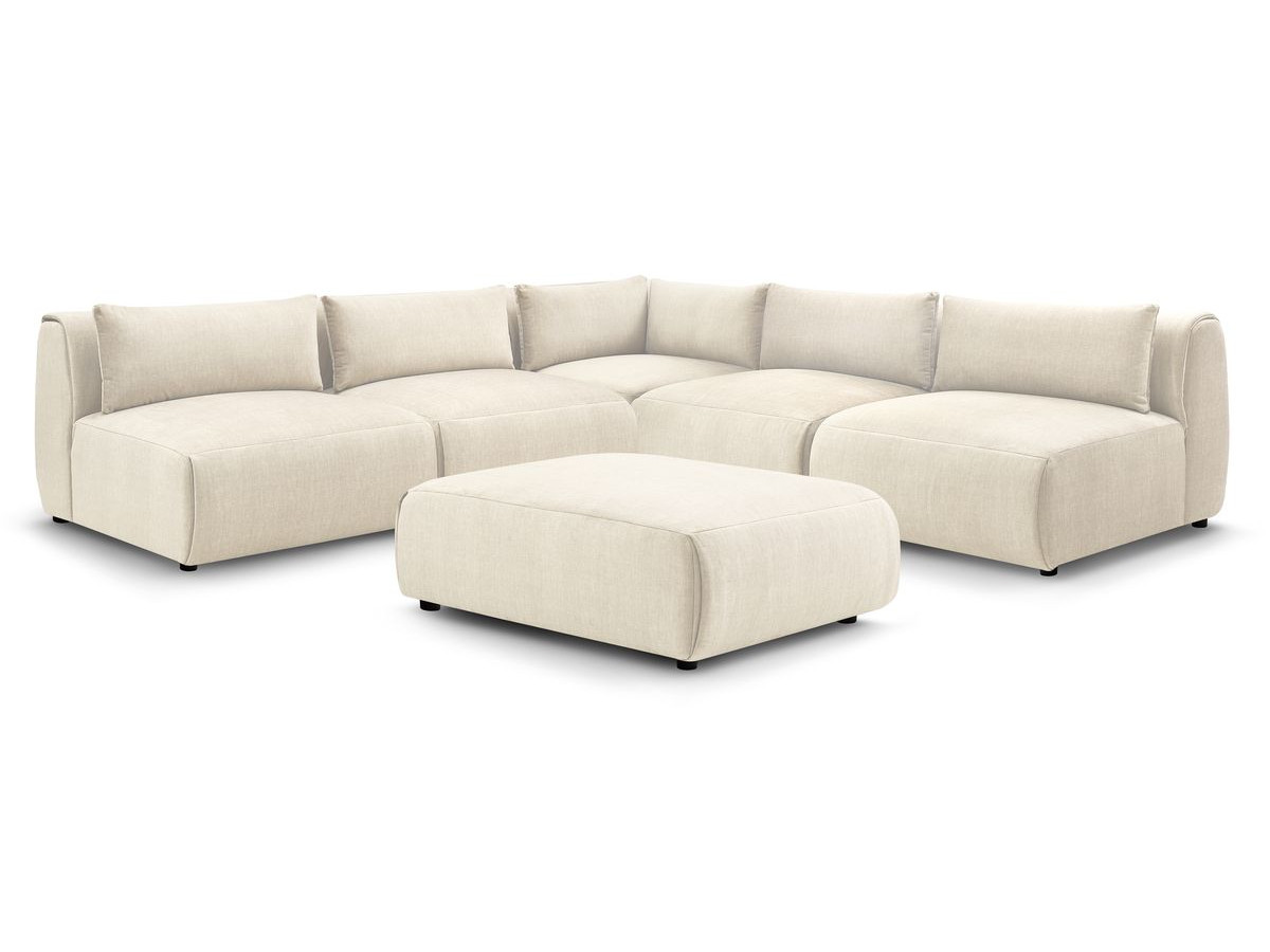 JEANNE modulaire vaste hoekbank in fluwelen stof met 4 fauteuils, 1 hoek en 1 poef