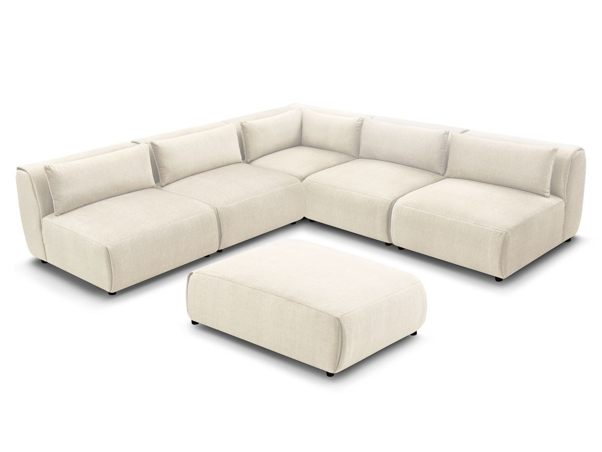 JEANNE modulaire vaste hoekbank in fluwelen stof met 4 fauteuils, 1 hoek en 1 poef