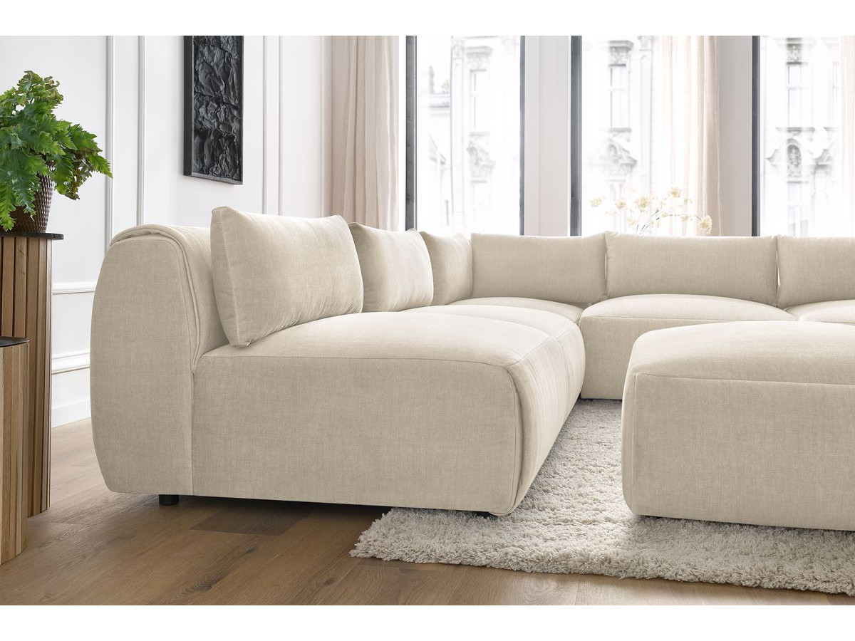 JEANNE modulaire vaste hoekbank in fluwelen stof met 4 fauteuils, 1 hoek en 1 poef