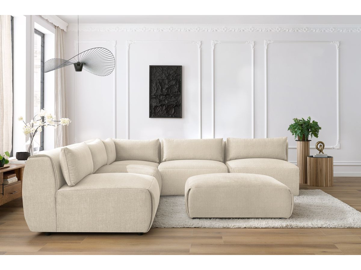 JEANNE modulaire vaste hoekbank in fluwelen stof met 4 fauteuils, 1 hoek en 1 poef