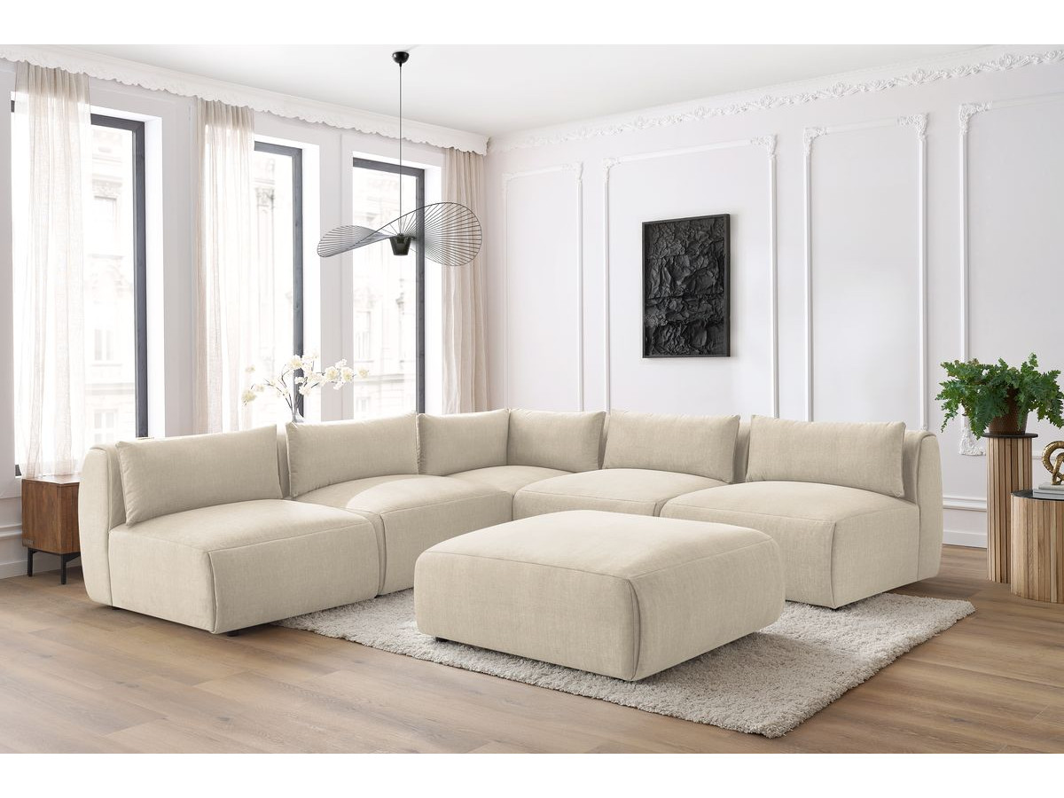 JEANNE modulaire vaste hoekbank in fluwelen stof met 4 fauteuils, 1 hoek en 1 poef